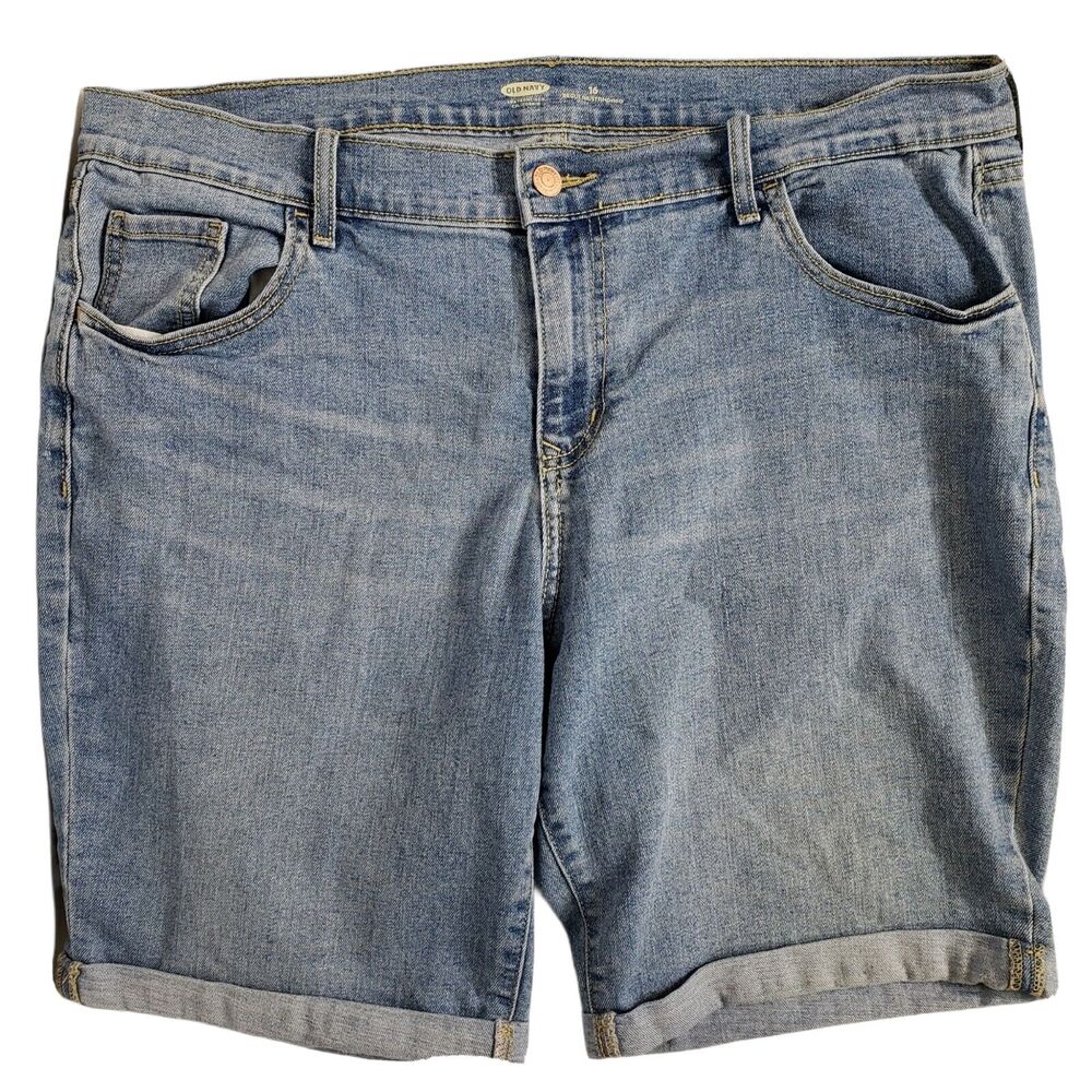 Old Navy Women Shorts Size 16 Reg Bermuda Cuffed High Rise Blue Denim Light Wash